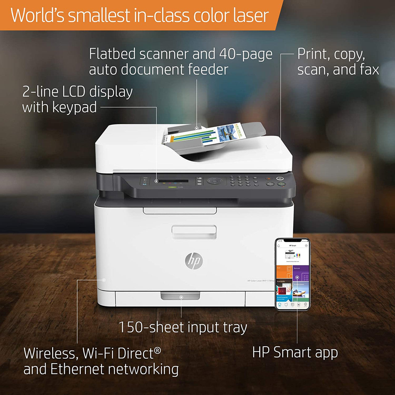 HP Color Laser 179fnw Wireless All in One Laser Printer with Mobile Printing; Built-in Ethernet, Works with Alexa;